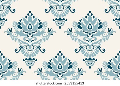 Damask seamless pattern,Ikat floral seamless pattern on white background,vector illustration,Ikat ethnic oriental embroidery,Aztec style,baroque.design for texture,fab,clothing,decoration,fashion