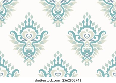 Damask seamless pattern,Ikat floral seamless pattern on white background,vector illustration,Ikat ethnic oriental embroidery,Aztec style,baroque.design for texture,fab,clothing,decoration,fashion.