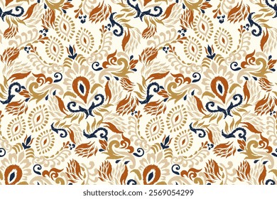 Damask seamless pattern,Ikat floral seamless pattern on white background,vector illustration,Ikat ethnic oriental embroidery,Aztec style,baroque.design for texture,fab,clothing,decoration,fashion,tile