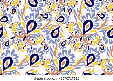 Damask seamless pattern,Ikat floral seamless pattern on white background,vector illustration,Ikat ethnic oriental embroidery,Aztec style,baroque.design for texture,fab,clothing,decoration,fashion.