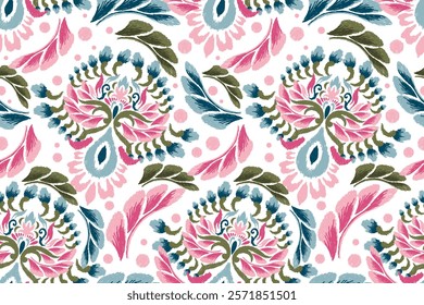 Damask seamless pattern,Ikat floral seamless pattern on white background,vector illustration,Ikat ethnic oriental embroidery,Aztec style,baroque.design for texture,fab,clothing,decoration,fashion,tile