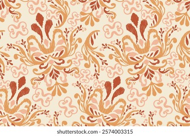 Damask seamless pattern,Ikat floral seamless pattern on white background,vector illustration,Ikat ethnic oriental embroidery,Aztec style,baroque.design for texture,fab,clothing,decoration,fashion,prin