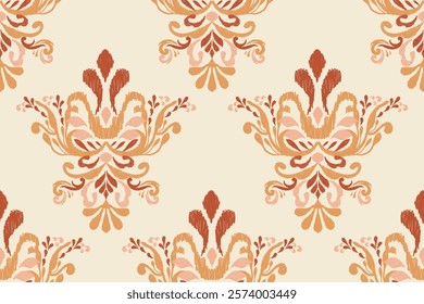 Damask seamless pattern,Ikat floral seamless pattern on white background,vector illustration,Ikat ethnic oriental embroidery,Aztec style,baroque.design for texture,fab,clothing,decoration,fashion,prin