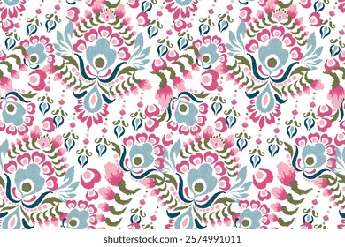 Damask seamless pattern,Ikat floral seamless pattern on white background,vector illustration,Ikat ethnic oriental embroidery,Aztec style,baroque.design for texture,fab,clothing,decoration,fashion,tile