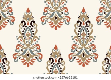 Damask seamless pattern,Ikat floral seamless pattern on white background,vector illustration,Ikat ethnic oriental embroidery,Aztec style,baroque.design for texture,fab,clothing,decoration,fashion.