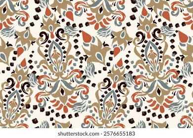 Damask seamless pattern,Ikat floral seamless pattern on white background,vector illustration,Ikat ethnic oriental embroidery,Aztec style,baroque.design for texture,fab,clothing,decoration,fashion.