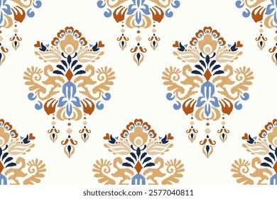 Damask seamless pattern,Ikat floral seamless pattern on white background,vector illustration,Ikat ethnic oriental embroidery,Aztec style,baroque.design for texture,fab,clothing,decoration,fashion,tile