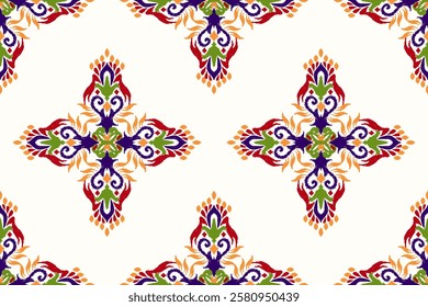 Damask seamless pattern,Ikat floral seamless pattern on white background,vector illustration,Ikat ethnic oriental embroidery,Aztec style,baroque.design for texture,fab,clothing,decoration,fashion,tile