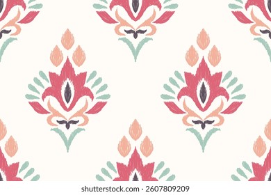 Damask seamless pattern,Ikat floral seamless pattern on white background,vector illustration,Ikat ethnic oriental embroidery,Aztec style,baroque.design for texture,fab,clothing,decoration,fashion,tile