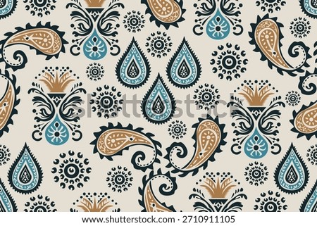 Damask seamless pattern,Ikat floral seamless pattern background,vector illustration,Ikat ethnic oriental embroidery,Aztec style,baroque.design for texture,fab,clothing,decoration,fashion,tile