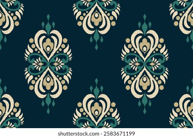 Damask seamless pattern,Ikat floral seamless pattern,vector illustration,Ikat ethnic oriental embroidery,Aztec style,baroque.design for texture,fab,clothing,decoration,fashion,tile,print,handkerchief