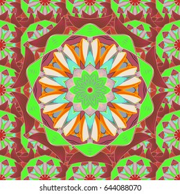 Damask seamless repeating background. Colorful element on blue background. Colorful wallpaper on texture background. Colorful floral ornament in baroque style.