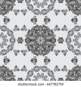 Damask seamless repeating background. Dim Wallpaper on texture background. Dim element on gray background. Dim floral ornament in baroque style.