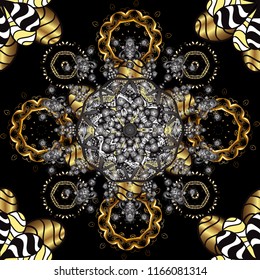 Damask seamless repeating background. Gold floral ornament in baroque style. Gold Wallpaper on texture background. Golden element on black, gray and brown colors.