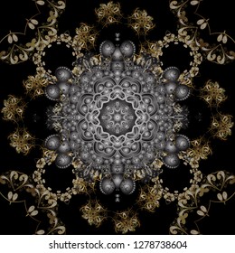 Damask seamless repeating background. Gold Wallpaper on texture background. Gold floral ornament in baroque style. Golden element on black and gray colors.