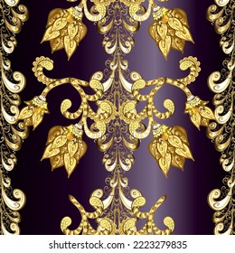 Color del fondo de repetición sin inconvenientes de Damask. Fondo de escritorio de oro sobre fondo de textura. Elemento dorado sobre los colores negro, amarillo y marrón. Ornamento dorado floral de estilo barroco.