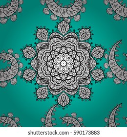 Damask seamless repeating background. Gold floral ornament in baroque style. Gold Wallpaper on texture background. Golden element on blue background.