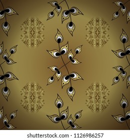 Damask seamless repeating background. Golden element on yellow and neutral colors. Gold floral ornament in baroque style. Gold Wallpaper on texture background.