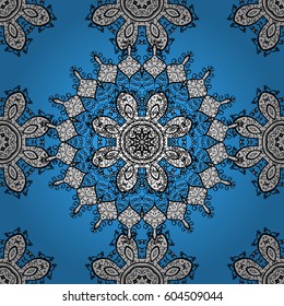 Damask seamless repeating background. Gray floral ornament in baroque style. Gray Wallpaper on texture background. White element on blue background.