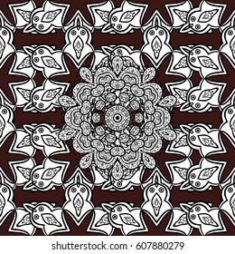 Damask seamless repeating background. White element on brown background. Gray floral ornament in baroque style. Gray Wallpaper on texture background.