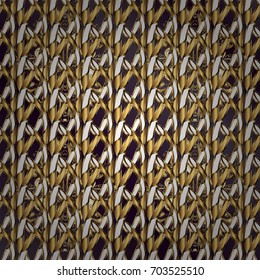 Damask seamless repeating pattern. Antique golden repeatable wallpaper. Golden element on lilac and purple background. Gold floral ornament in baroque style.