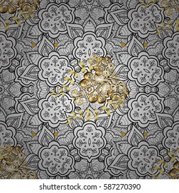 Damask seamless repeating pattern. Gold floral ornament in baroque style. Antique whiteen repeatable wallpaper. Golden element on background.
