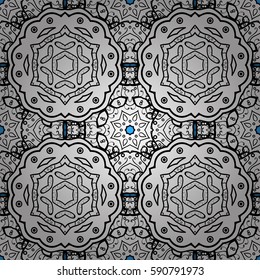 Damask seamless repeating pattern. Gold floral ornament in baroque style. Antique whiteen repeatable wallpaper. Golden element on blue background.