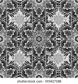 Damask seamless repeating pattern. Gray floral ornament in baroque style. Antique grayen repeatable wallpaper. Gray intersting elements. Vector illustration.
