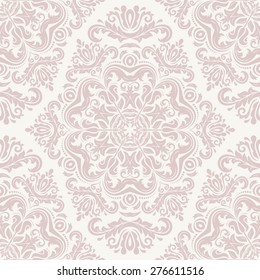 Damask seamless texture. Fine vector traditional background with oriental elements. Pink pattern