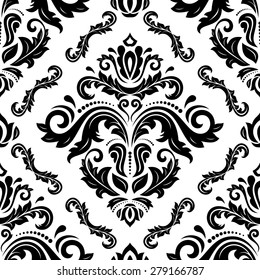 Damask seamless texture. Fine vector traditional background with oriental elements. Black and white pattern
