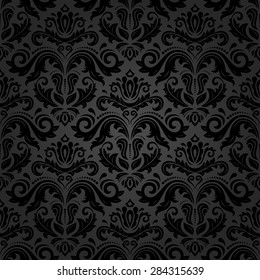 Damask seamless texture. Fine vector traditional background with oriental dark elements