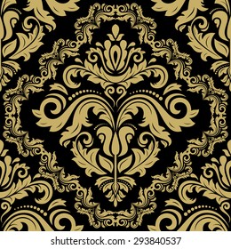 Damask seamless texture. Fine vector traditional oriental golden pattern
