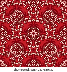 Damask seamless tiled motif vector pattern. Red damask luxury Medallion fabric design.