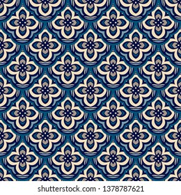 Damask seamless tiles vector design blue stylized flower pattern ornamental