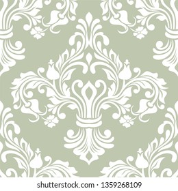 Damask seamless vector background. baroque style pattern. Green and white floral element. Graphic ornate pattern for wallpaper, fabric, packaging, wrapping. Damask flower ornament.