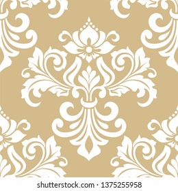Damask seamless vector background. baroque style pattern. Beige and white floral element. Graphic ornate pattern for wallpaper, fabric, packaging, wrapping. Damask flower ornament.