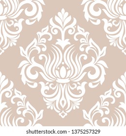 Damask seamless vector background. baroque style pattern. Beige and white floral element. Graphic ornate pattern for wallpaper, fabric, packaging, wrapping. Damask flower ornament.
