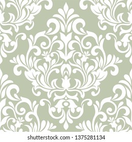 Damask seamless vector background. baroque style pattern. Green and white floral element. Graphic ornate pattern for wallpaper, fabric, packaging, wrapping. Damask flower ornament.