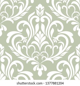 Damask seamless vector background. baroque style pattern. Green and white floral element. Graphic ornate pattern for wallpaper, fabric, packaging, wrapping. Damask flower ornament.