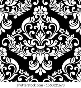 Damask seamless vector background. baroque style pattern. Black and white floral element. Graphic ornate pattern for wallpaper, fabric, packaging, wrapping. Damask flower ornament.