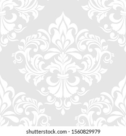 Damask seamless vector background. baroque style pattern. Gray and white floral element. Graphic ornate pattern for wallpaper, fabric, packaging, wrapping. Damask flower ornament.