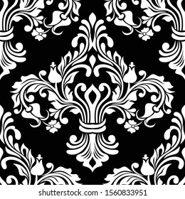 Damask seamless vector background. baroque style pattern. Black and white floral element. Graphic ornate pattern for wallpaper, fabric, packaging, wrapping. Damask flower ornament.