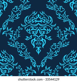 Damask seamless vector background.  For easy making seamless pattern just drag all group into swatches bar, and use it for filling any contours.