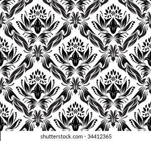 Damask seamless vector background.  For easy making seamless pattern just drag all group into swatches bar, and use it for filling any contours.