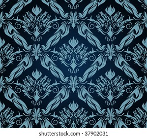 Damask seamless vector background.  For easy making seamless pattern just drag all group into swatches bar, and use it for filling any contours.