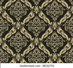Damask seamless vector background.  For easy making seamless pattern just drag all group into swatches bar, and use it for filling any contours.