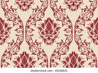Damask seamless vector background.  For easy making seamless pattern just drag all group into swatches bar, and use it for filling any contours.