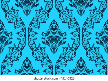Damask seamless vector background.  For easy making seamless pattern just drag all group into swatches bar, and use it for filling any contours.