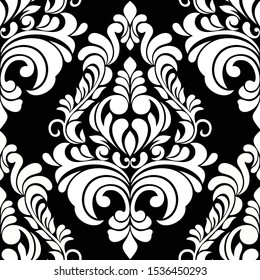 Damask seamless vector background. Wallpaper in the baroque style template. Black and white floral element. Graphic ornate pattern for wallpaper, fabric, packaging, wrapping. Damask flower ornament.