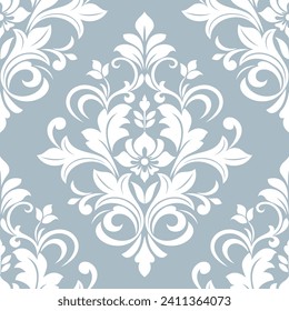 Damask seamless vector background. Wallpaper in the baroque style template. Blue and white floral element. Graphic ornate pattern for wallpaper, fabric, packaging, wrapping. Damask flower ornament.